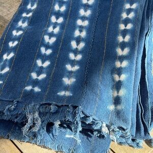 Vintage African Indigo Denim Shibori + Gold Weave Mudcloth 55”L x 44”W | No. 95